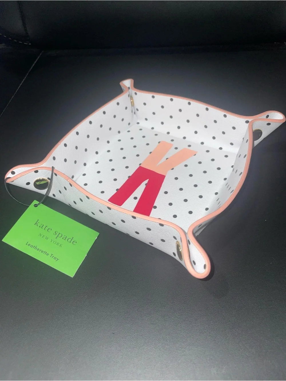 Kate Spade initial letter K Polka Dot Leatherette Tray